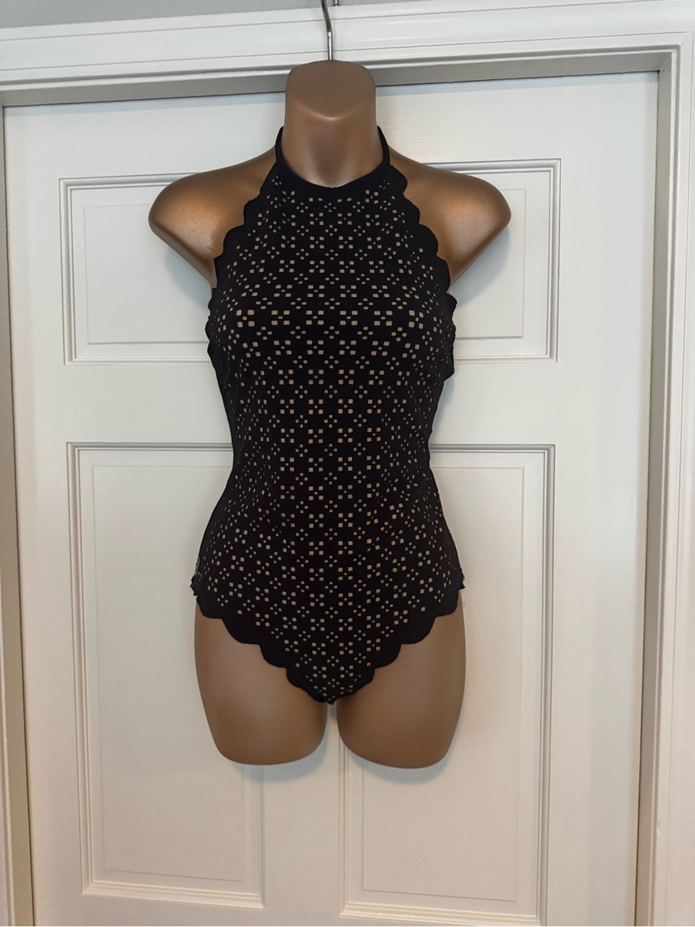 Marysia Swim Black Scalloped Halter Eyelet Maillot